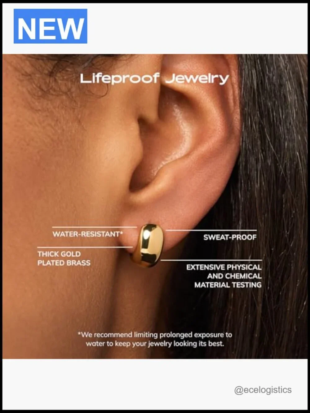14K Gold Plated Huggie Hoop Earrings Hypoallergenic Chunky Hoops Water-Resistant
